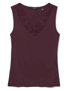Vero Moda Top w kolorze bordowym rozmiar: S. Czerwone topy Vero Moda, s, bez wzorów, z koronki, bez kołnierzyka, bez ramiączek. Za 59,95 zł.