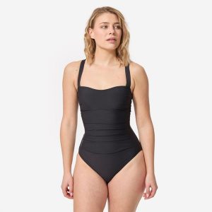 Kostium kąpielowy jednoczęściowy surfingowy damski Olaian Dora. Czarne bikini OLAIAN, bez wzorów. Za 149,99 zł.