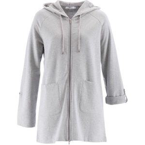 Długa bluza rozpinana, długi rękaw bonprix jasnoszary melanż. Bluzy marki 4f. Za 89,99 zł.