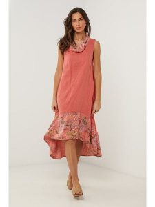 Le Monde du Lin Lniana sukienka w kolorze czerwonym rozmiar: 34/36. Czerwone sukienki Le Monde du Lin, bez wzorów, ze lnu, klasyczne, bez kołnierzyka, bez ramiączek, midi. Za 165,99 zł.