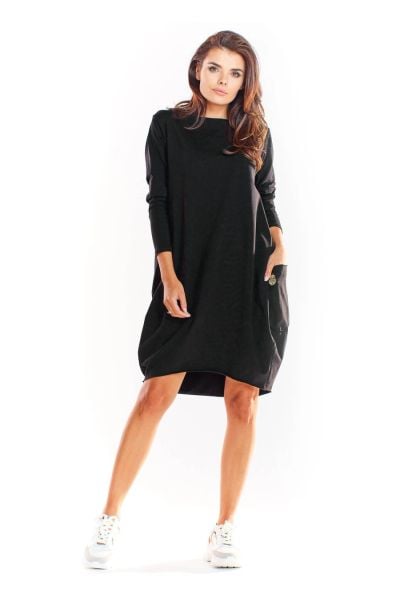 Bawełniana sukienka oversize z długim rękawem czarna. Czarne sukienki Infinite You, do pracy, na jesień, l, bez wzorów, z bawełny, biznesowe, z asymetrycznym kołnierzem, bez ramiączek, mini, asymetryczne. Za 229,00 zł.