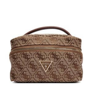 Kosmetyczka Guess. Brązowe kosmetyczki Guess, z aplikacjami, z materiału. Za 192,99 zł.