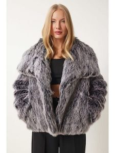 Happiness Istanbul Kurtka w kolorze szarym ze sztucznego futra rozmiar: onesize. Szare kurtki Happiness Istanbul, bez wzorów, bez kaptura. Za 241,56 zł.
