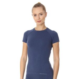 Koszulka wełniana z krótkim rękawem damska Brubeck ACTIVE WOOL. Niebieskie koszule nocne Brubeck, bez wzorów, z elastanu, bez ramiączek. Za 190,00 zł.