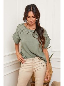Fleur de Lin Koszulka "Lutarce" w kolorze khaki rozmiar: M. Brązowe bluzki Fleur de Lin, m, bez wzorów, bez kołnierzyka, bez ramiączek. Za 140,53 zł.