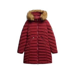 Parka dla kobiet Superdry Fuji. Czerwone kurtki Superdry, na zimę, bez wzorów, bez kaptura. Za 571,60 zł.