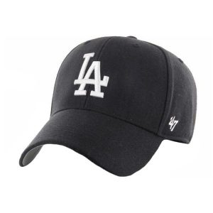 Czapka z daszkiem do baseball'u Los Angeles Dodgers czarna OSFM. Czarne czapki 47 Brand, bez wzorów. Za 99,99 zł.