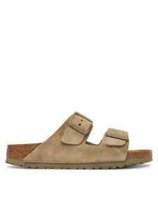 Birkenstock Klapki Arizona 1032061 Khaki. Brązowe klapki Birkenstock, bez wzorów, ze skóry, bez obcasa. Za 485,99 zł.
