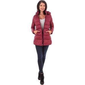 Płaszcz zimowy w kolorze bordowym. Czerwone płaszcze marki Snowie Collection, na zimę. W wyprzedaży za 181,95 zł.
