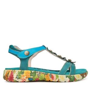 Sandały Laura Vita. Niebieskie sandały LAURA VITA, bez wzorów, bez obcasa, na płaskiej podeszwie, bez zapięcia. Za 399,99 zł.