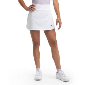 Damskie spódnico-spodenki golfowe Siroko Augusta White. Białe szorty SIROKO, bez wzorów, z tkaniny, sportowe. W wyprzedaży za 202,00 zł.