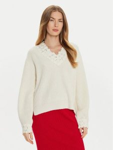 TWINSET Sweter 242TT3422 Biały Loose Fit. Białe swetry klasyczne Twinset, l, z syntetyku, bez kołnierzyka. Za 529,99 zł.