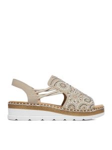 Rieker Sandały CEO-V1246-62 Beżowy. Brązowe sandały Rieker, bez wzorów, ze skóry, bez obcasa, na koturnie, bez zapięcia. Za 329,99 zł.