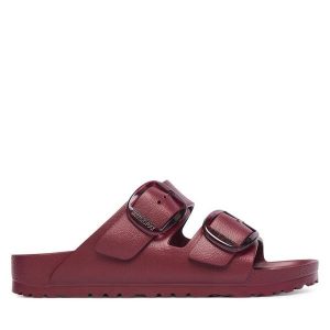 Klapki Birkenstock. Czerwone klapki Birkenstock, bez wzorów, bez obcasa. Za 299,99 zł.