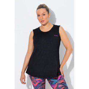 Damskie Top zintegrowany biustonosz trapezowy krój okrągły dekolt bez rękawów. Czarne topy Ulla Popken, plus size, bez wzorów, z elastanu, bez kołnierzyka, bez ramiączek. Za 199,99 zł.