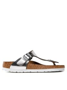 Birkenstock Japonki Gizeh Bs 1003675 Srebrny. Szare klapki Birkenstock, bez wzorów, ze skóry, bez obcasa. Za 269,99 zł.
