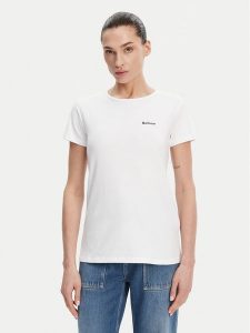 Barbour T-Shirt Saltford LTS0666WH11 Biały Regular Fit. Białe t-shirty Barbour, bez wzorów, z bawełny, bez kołnierzyka, bez ramiączek. Za 109,99 zł.