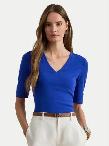 LAUREN RALPH LAUREN Bluzka 200815843012 Niebieski Slim Fit. Niebieskie bluzki Lauren Ralph Lauren, xs, bez wzorów, z bawełny, bez kołnierzyka, bez ramiączek. Za 289,99 zł.