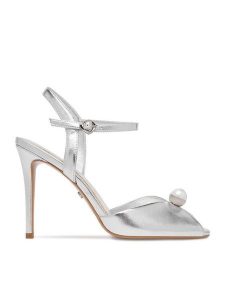 GINO ROSSI Sandały CEO-ROSE-LT2091-W Srebrny. Szare sandały Gino Rossi, bez wzorów, ze skóry, bez obcasa, na szpilce, bez zapięcia. Za 399,99 zł.