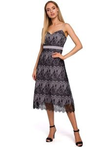 Made of emotion Sukienka w kolorze szaro-czarnym rozmiar: XL. Czarne sukienki Made Of Emotion, xl, bez wzorów, z koronki, bez kołnierzyka, bez ramiączek, midi, rozkloszowane. Za 66,00 zł.