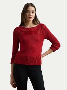 LAUREN RALPH LAUREN Sweter 200909317006 Czerwony Relaxed Fit. Czerwone swetry klasyczne Lauren Ralph Lauren, xs, z bawełny, bez kołnierzyka. Za 559,99 zł.