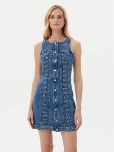 Guess Sukienka 175261 Niebieski Classic Fit. Niebieskie sukienki Guess, xl, z aplikacjami, z jeansu, bez kołnierzyka, bez ramiączek. Za 549,99 zł.