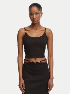 Guess Top E6GP01 KG322 Czarny Slim Fit. Czarne topy Guess, s, z aplikacjami, z syntetyku, bez kołnierzyka, bez ramiączek. Za 174,99 zł.