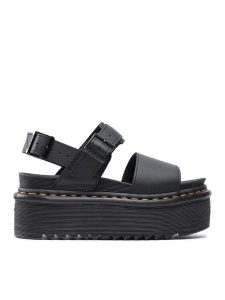 Dr. Martens Sandały Voss Quad 26725001 Czarny. Czarne sandały Dr. Martens, bez wzorów, ze skóry, bez obcasa, na koturnie, bez zapięcia. Za 379,99 zł.