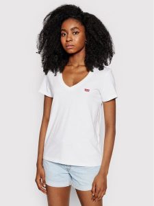 Levi's® T-Shirt Perfect V-Neck Tee 85341-0002 Biały Regular Fit. Białe t-shirty s, bez wzorów, z bawełny, bez kołnierzyka, bez ramiączek. Za 109,99 zł.