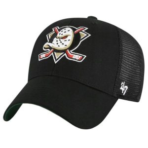 Czapka z daszkiem dla dorosłych 47 NHL Anaheim Ducks Branson Cap. Czarne czapki 47 Brand, bez wzorów, z bawełny, sportowe. Za 99,99 zł.