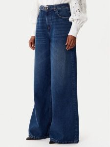 TWINSET Jeansy 252TP2540 Granatowy Wide Leg. Niebieskie jeansy Twinset, bez wzorów, z bawełny. Za 640,99 zł.