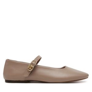 Baleriny Tommy Hilfiger. Brązowe balerinki TOMMY HILFIGER, bez wzorów, bez obcasa, bez zapięcia. Za 349,99 zł.