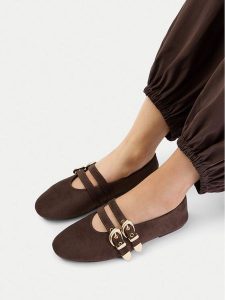 DeeZee Baleriny CEO-HY82405-1 Brązowy. Brązowe balerinki DeeZee, bez wzorów, z materiału, bez obcasa, bez zapięcia. Za 129,99 zł.
