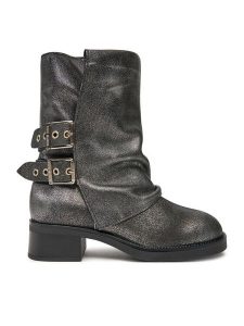 Steve Madden Botki Bonfire SM11003415 Srebrny. Szare botki Steve Madden, bez wzorów, ze skóry, bez obcasa, na płaskiej podeszwie, bez zapięcia. Za 599,99 zł.