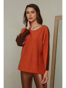 Joséfine Sweter "Dorog" w kolorze granatowo-pomarańczowym rozmiar: S. Brązowe swetry oversize Joséfine, s, bez wzorów, z kaszmiru, bez ramiączek. Za 195,99 zł.