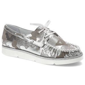 Srebrne Mokasyny Simen Damskie Buty Płaskie. Szare półbuty Simen, na lato, bez wzorów, ze skóry, bez obcasa, na płaskiej podeszwie, bez zapięcia. Za 219,00 zł.