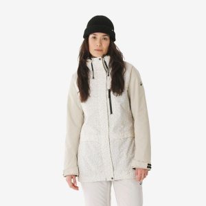 Kurtka narciarska i snowboardowa damska Quechua 500 long. Brązowe kurtki DREAMSCAPE, na zimę, l, bez wzorów, z materiału, bez kaptura, narciarskie. Za 299,99 zł.