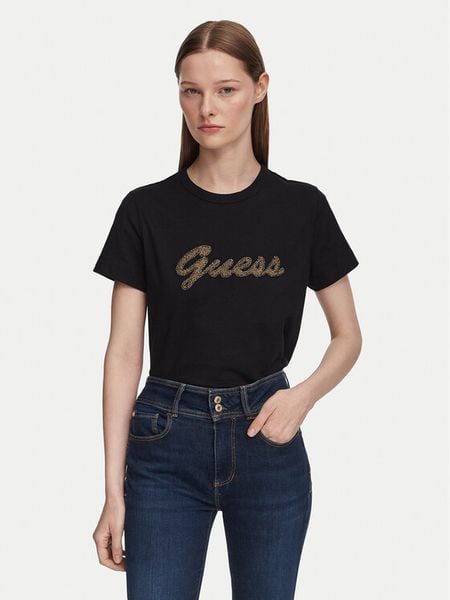 Guess T-Shirt W6YI29 K4348 Czarny Regular Fit. Czarne t-shirty Guess, m, z aplikacjami, z bawełny, bez kołnierzyka, bez ramiączek. Za 165,99 zł.