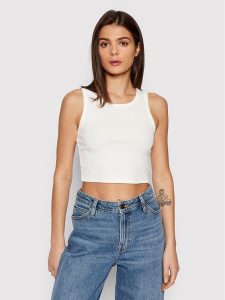 JJXX Top Fallon 12200401 Biały Slim Fit. Białe topy JJXX, l, bez wzorów, z bawełny, bez kołnierzyka, bez ramiączek. Za 69,99 zł.
