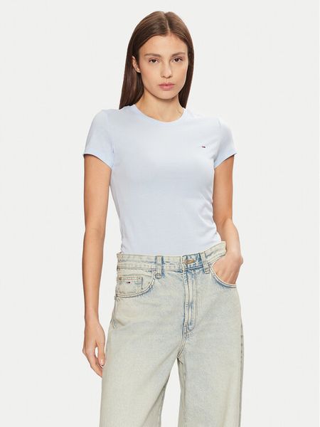 Tommy Jeans T-Shirt DW0DW20459 Błękitny Slim Fit. Niebieskie t-shirty Tommy Jeans, l, bez wzorów, z bawełny, bez kołnierzyka, bez ramiączek. Za 69,99 zł.
