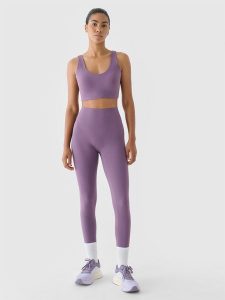 4F Legginsy treningowe z wysokim stanem damskie - fioletowe XS. Fioletowe legginsy 4f, bez wzorów, z dzianiny, z podwyższonym stanem. W wyprzedaży za 79,99 zł.