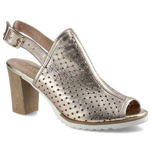 Sandały damskie Karino, skóra naturalna z zapinanym paskiem, złote, 1997-074-P. Żółte sandały Karino, bez wzorów, ze skóry, bez obcasa, na obcasie, bez zapięcia. Za 189,00 zł.