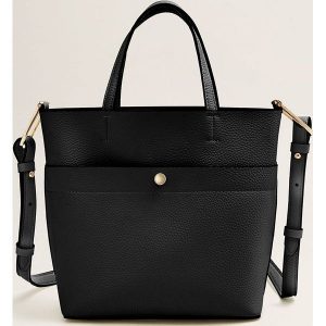 Mango - Torebka Mistik. Czarne torebki klasyczne marki Mango, w paski, z materiału. Za 69,90 zł.