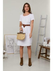 Le Monde du Lin Lniana sukienka w kolorze białym rozmiar: 40/42. Białe sukienki Le Monde du Lin, bez wzorów, ze lnu, bez kołnierzyka, bez ramiączek, midi. Za 152,99 zł.