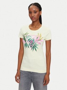 Guess T-Shirt W5GI07 J1314 Żółty Regular Fit. Żółte t-shirty Guess, s, z aplikacjami, z bawełny, bez kołnierzyka, bez ramiączek. Za 119,99 zł.