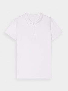 4F Koszulka polo slim damska - biała XS. Białe bluzki 4f, xs, bez wzorów, z bawełny, klasyczne, bez kołnierzyka, bez ramiączek. Za 89,99 zł.
