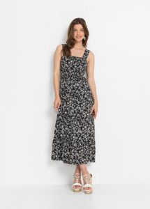 Sukienka midi. Białe sukienki bonprix, bez wzorów, bez kołnierzyka, bez ramiączek, midi. Za 122,99 zł.