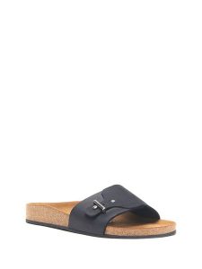 Comfortfusse Skórzane klapki w kolorze czarnym rozmiar: 39. Czarne klapki Comfortfüße, bez wzorów, z nubiku, z otwartym noskiem, bez obcasa. Za 230,99 zł.