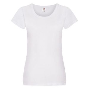 Oryginalny Gładki T-shirt Dla Kobiet. Białe t-shirty FRUIT OF THE LOOM, xl, bez wzorów, bez kołnierzyka, bez ramiączek. Za 40,99 zł.