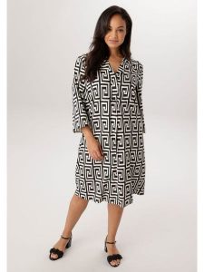 Aniston Sukienka w kolorze czarno-białym rozmiar: 48. Białe sukienki Aniston, bez wzorów, z wiskozy, bez kołnierzyka, bez ramiączek, midi. Za 217,99 zł.